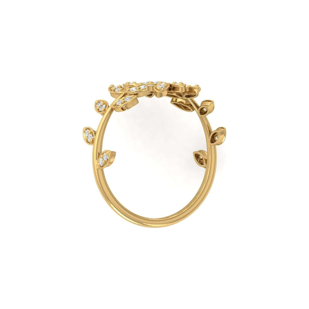 Round-Cut Diamond Leaf Vine Band Ring in Gold