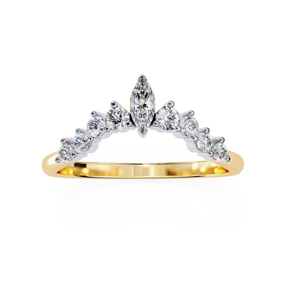 Marquise diamond band with crown design in yellow gold