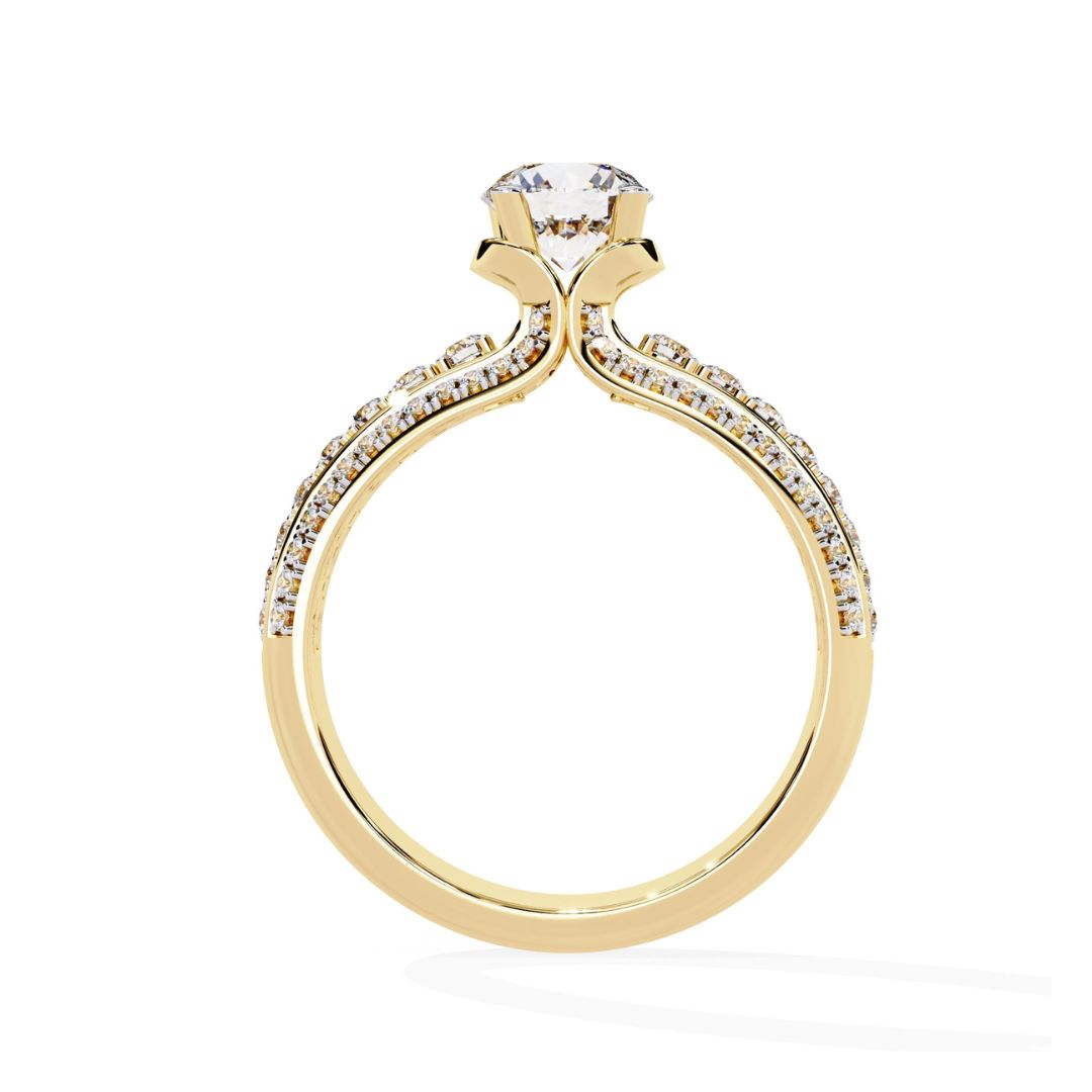 Gold ring with a diamond on a white background
