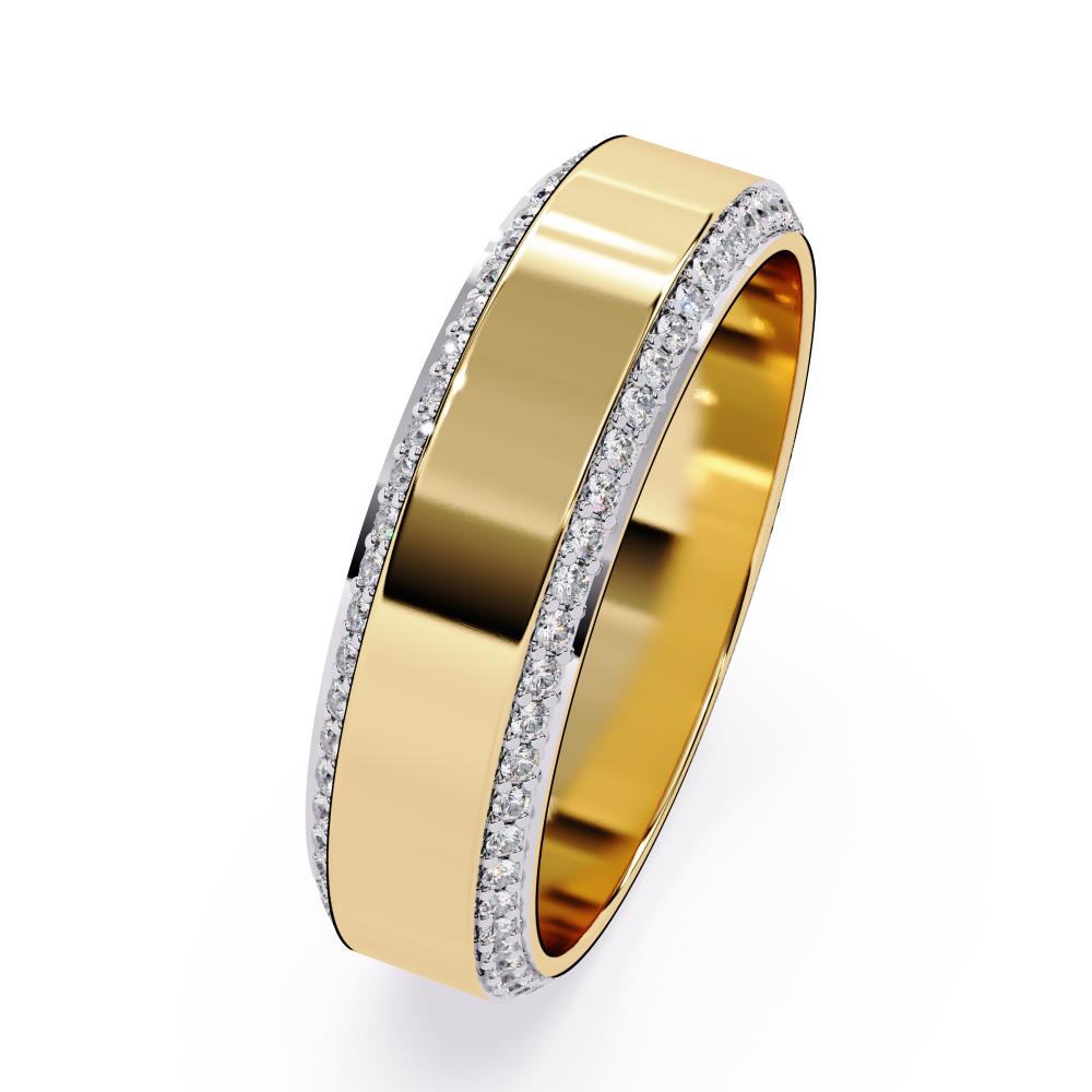 Classic gold wedding band with diamond-set borders