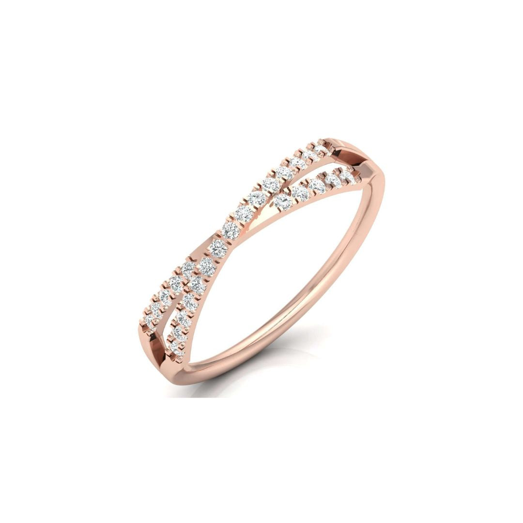 Crossover Round Diamond Wedding Band in Rose Gold