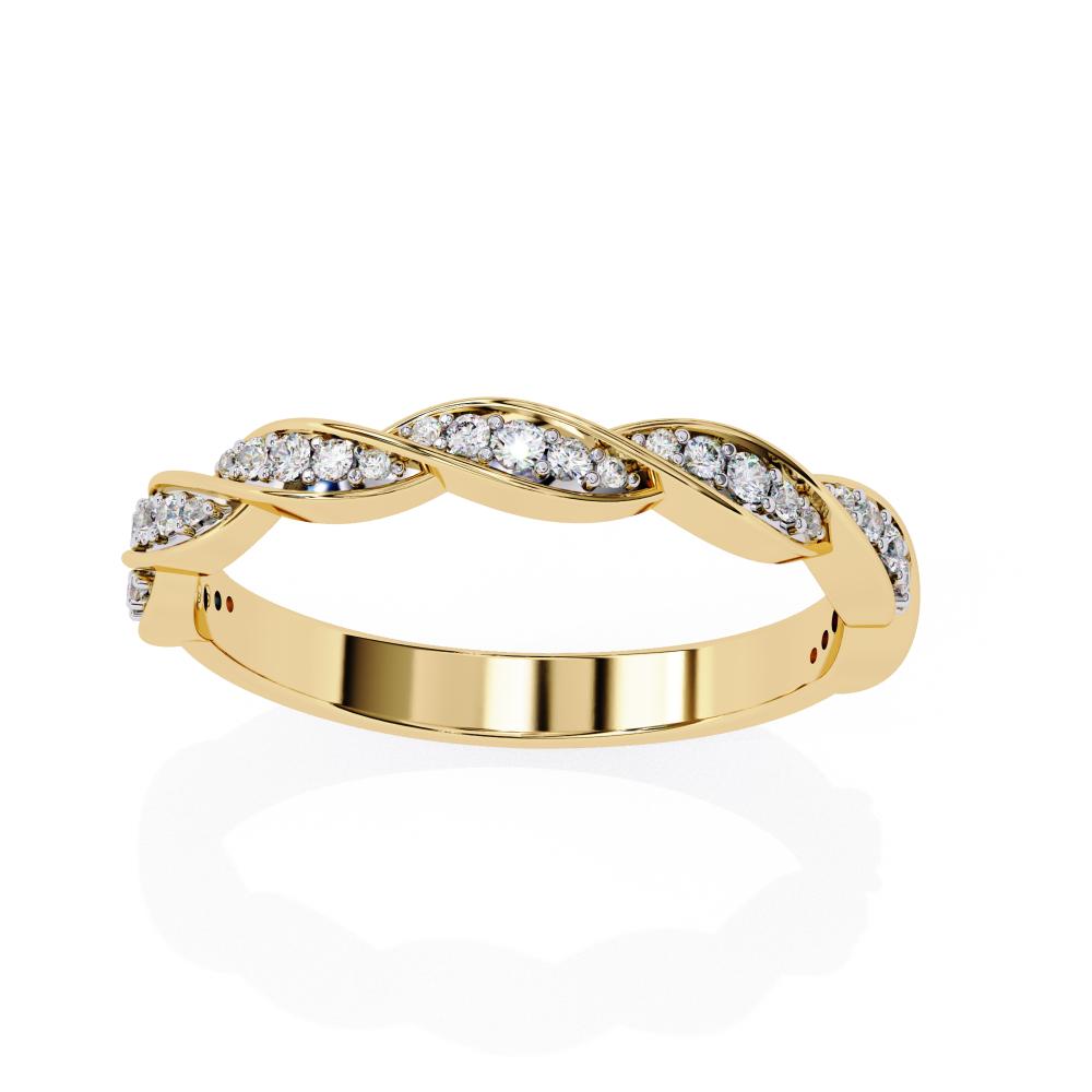 Gold wedding band on a white background