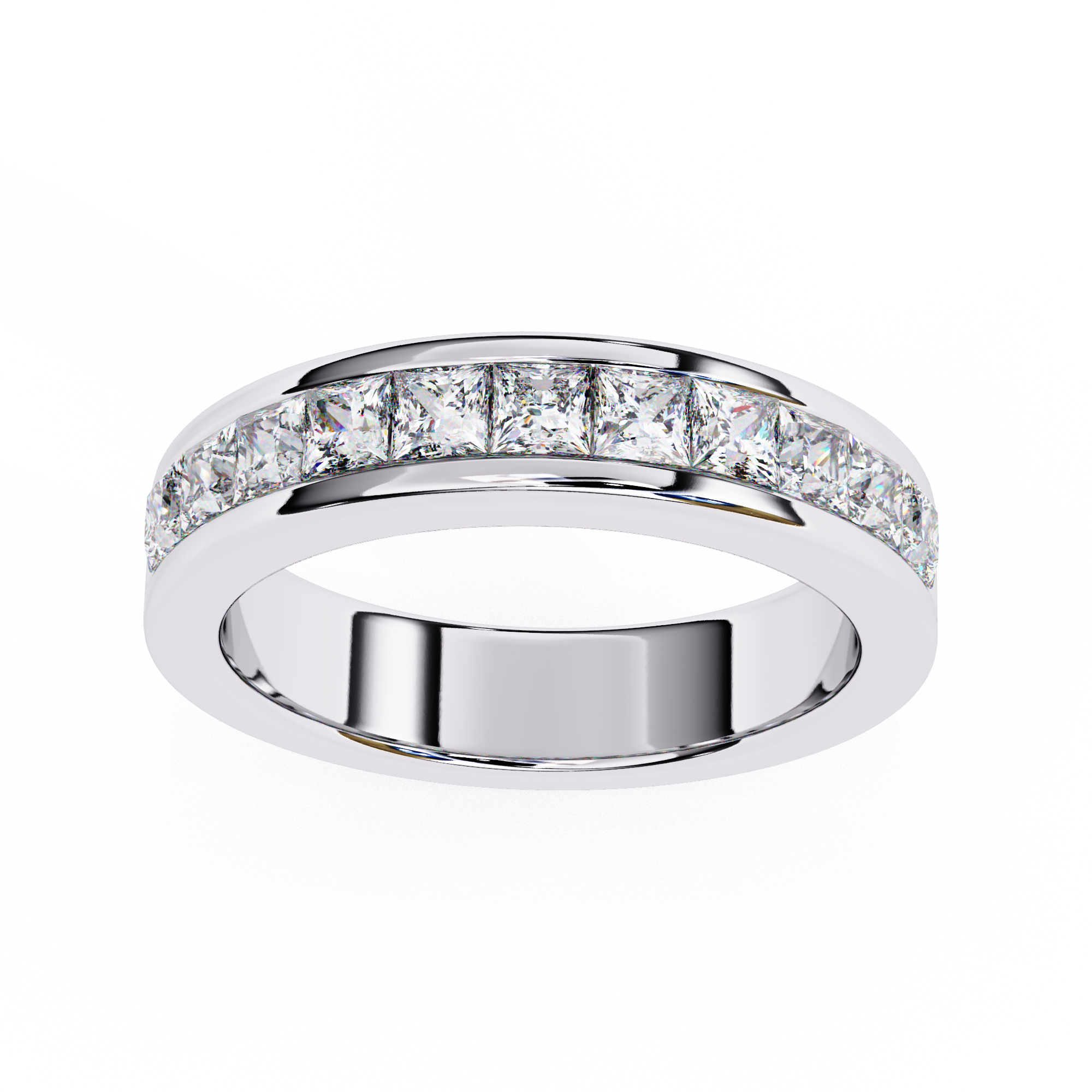 White Gold diamond wedding ring with princess cut square stones