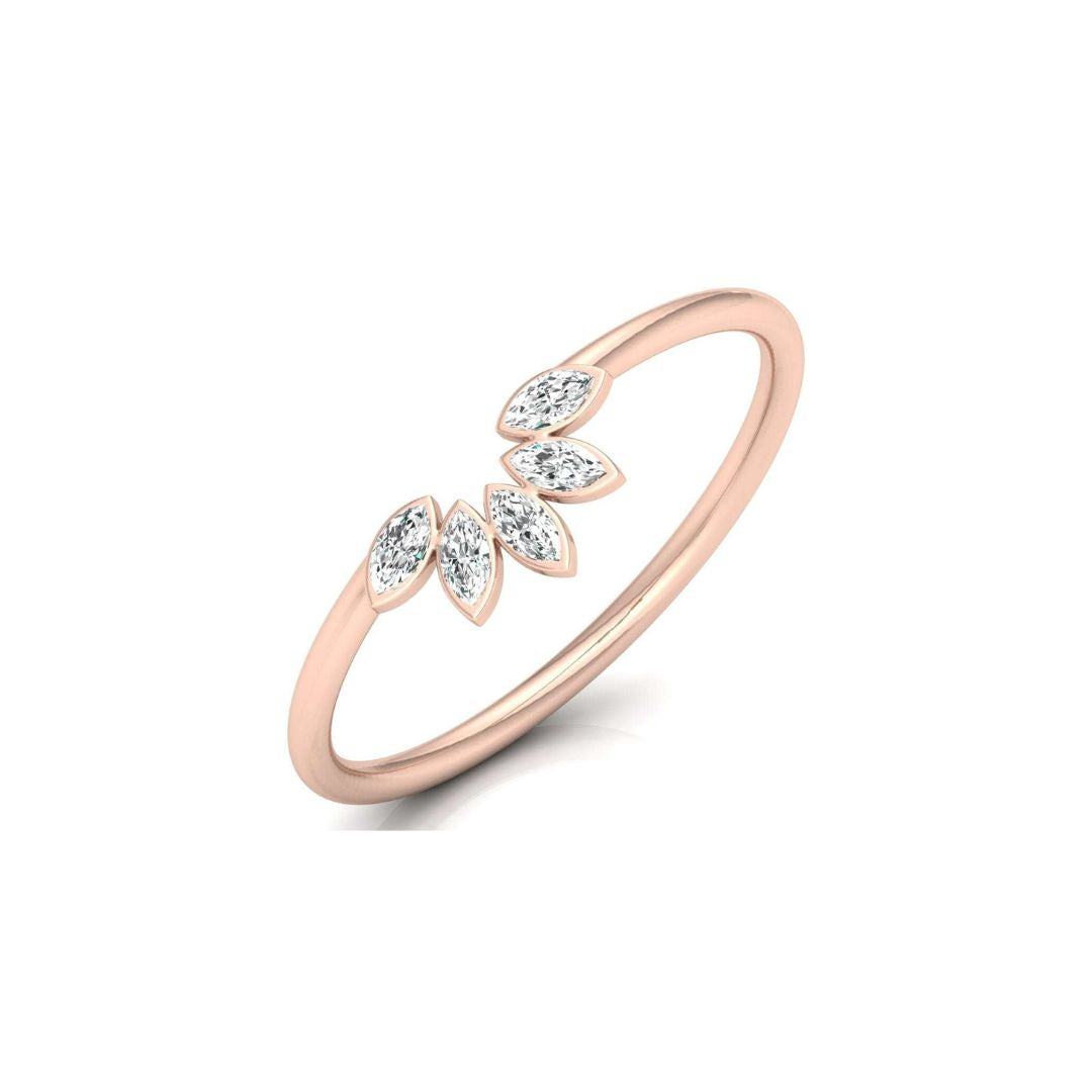 Delicate Marquise Diamond Leaf Crown Ring in Rose Gold