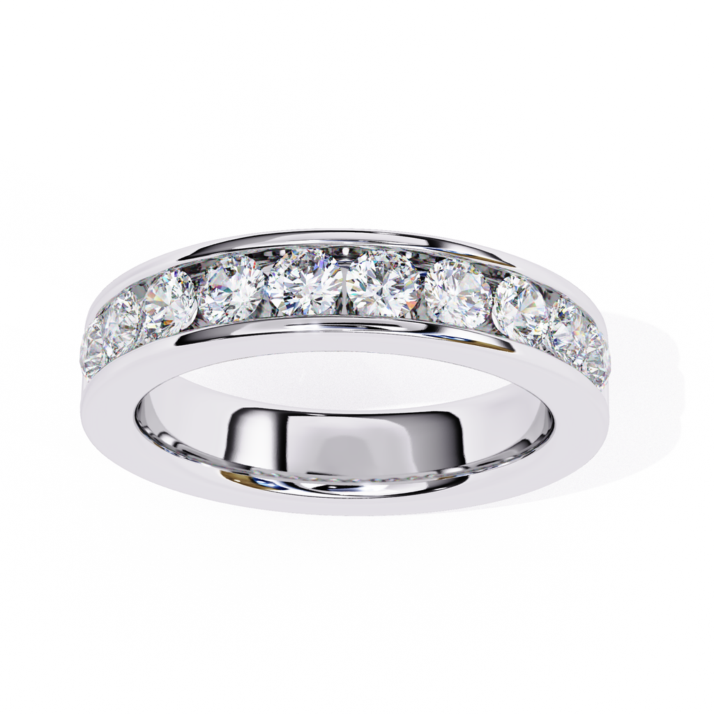Classic channel set diamond ring with polished white gold edge
