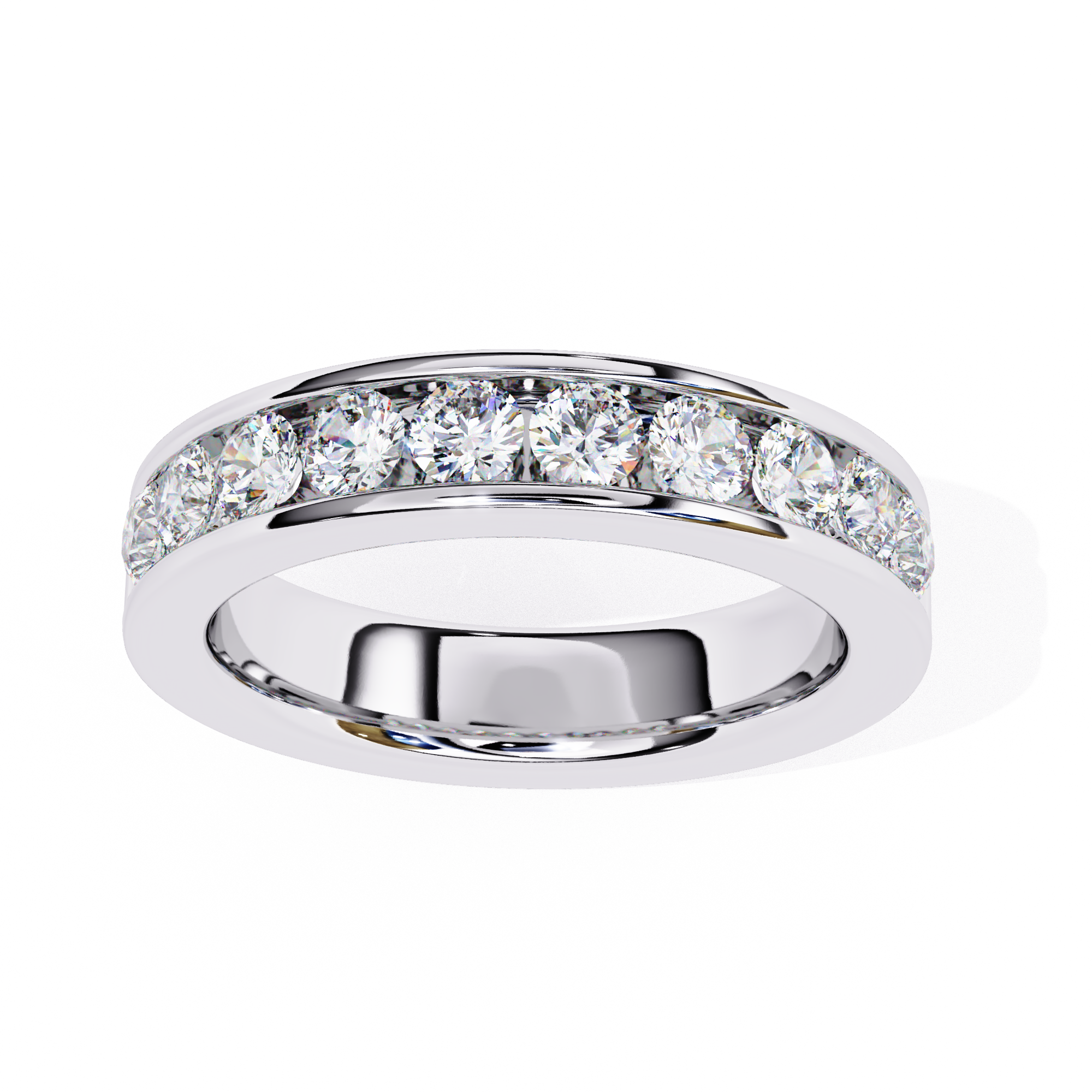 Classic channel set diamond ring with polished white gold edge