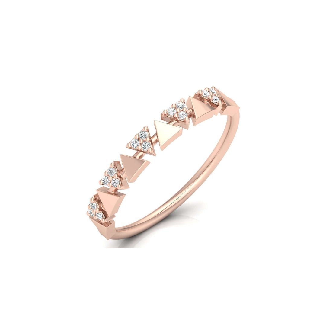 Unique triangle-pattern rose gold diamond engagement band for women