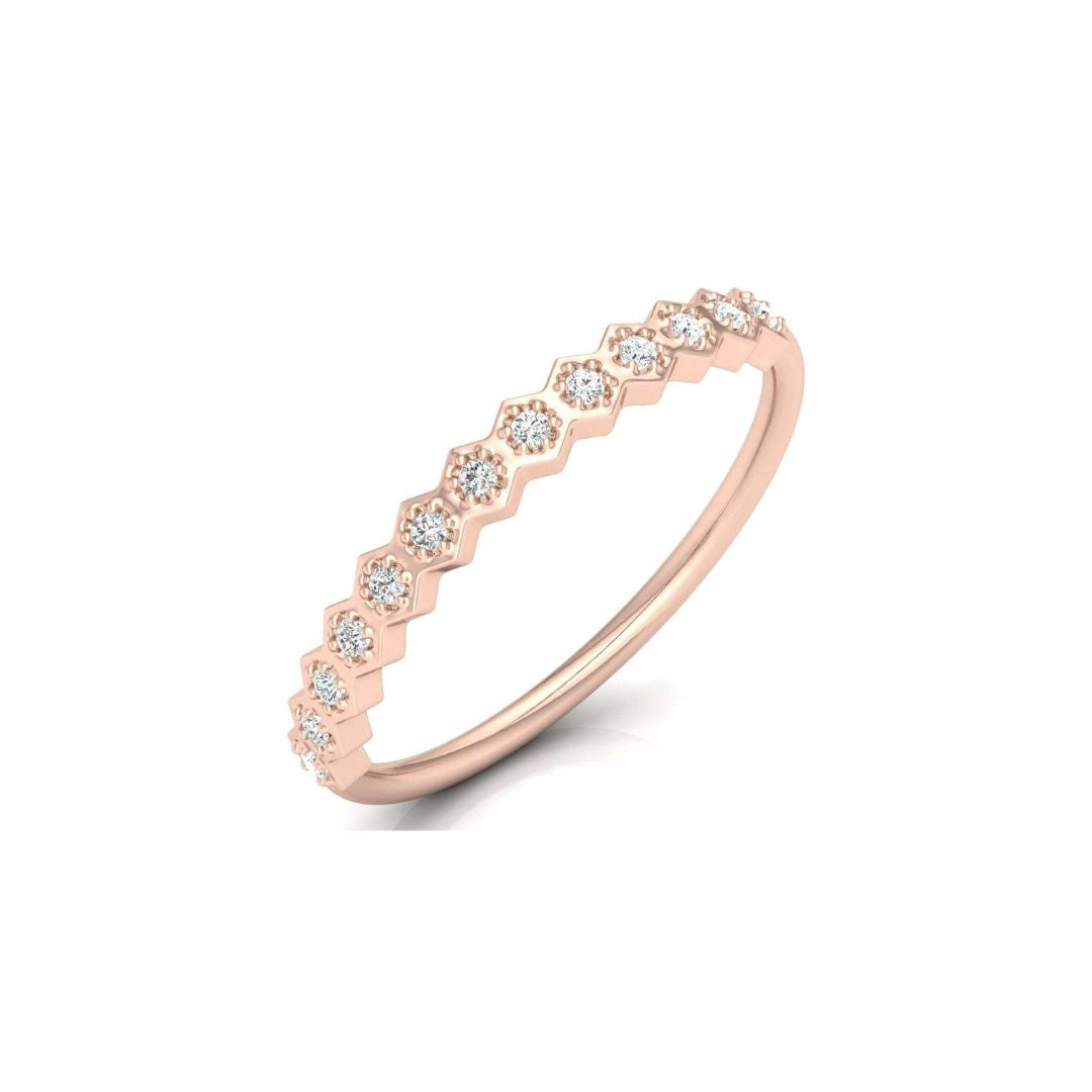 Hexagon-style rose gold diamond wedding band