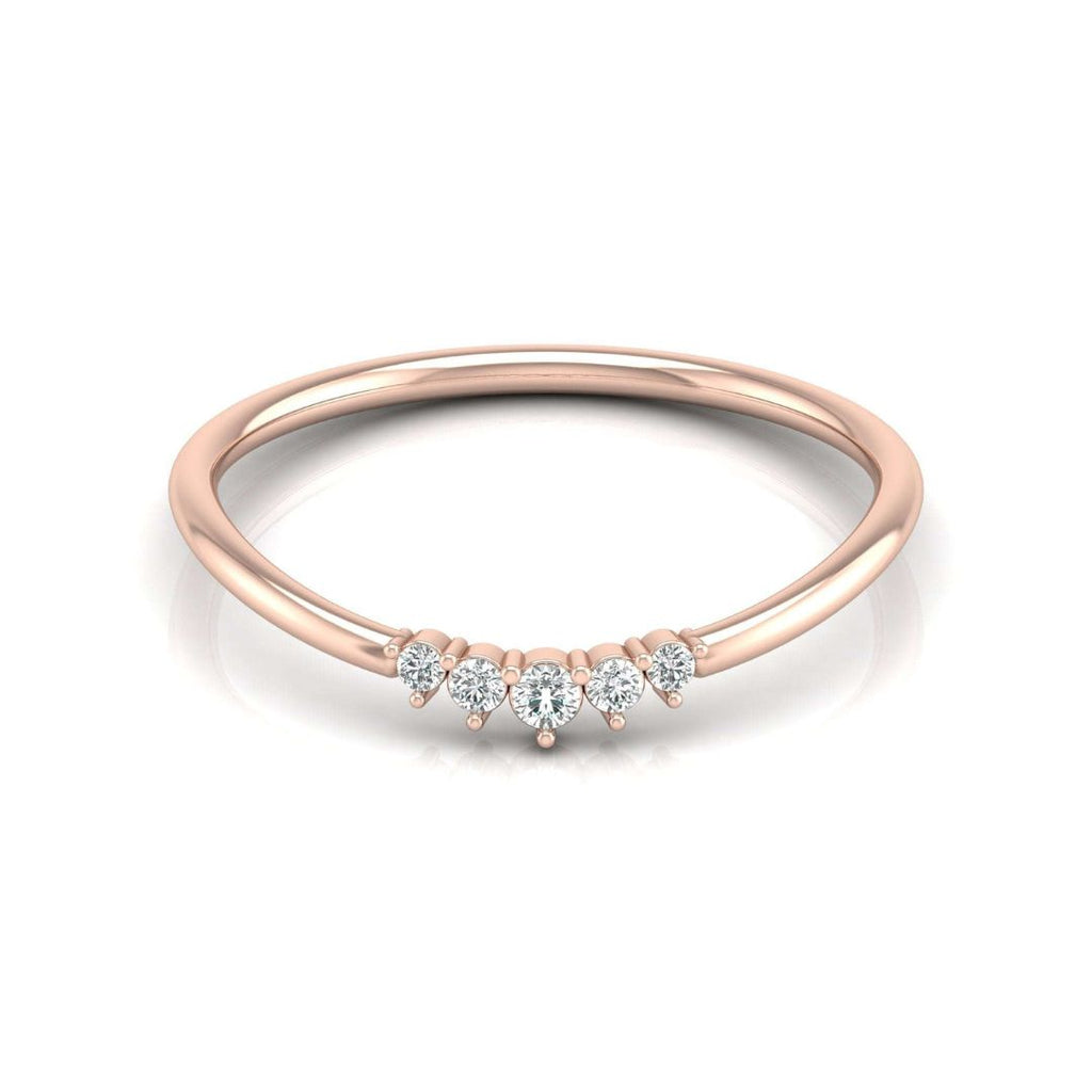 Dainty five-diamond wedding ring in rose gold