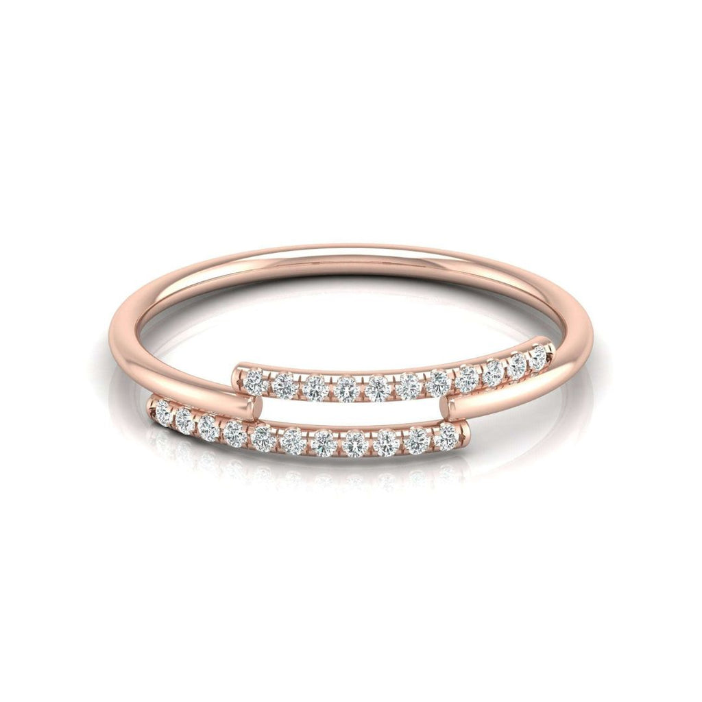 Open Double-Row Round Diamond Wedding Band Ring in Rose Gold