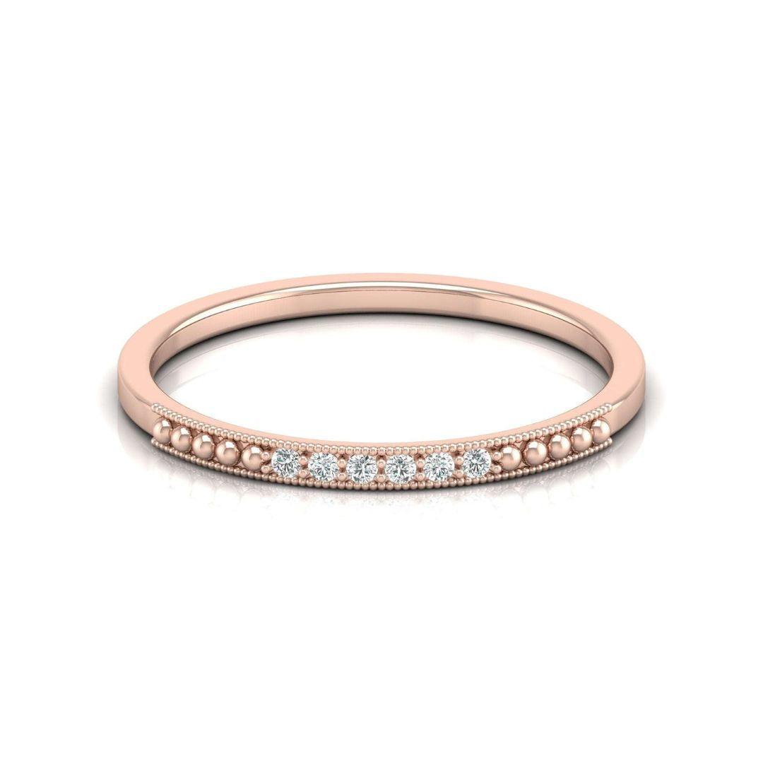 Minimal beaded diamond wedding band