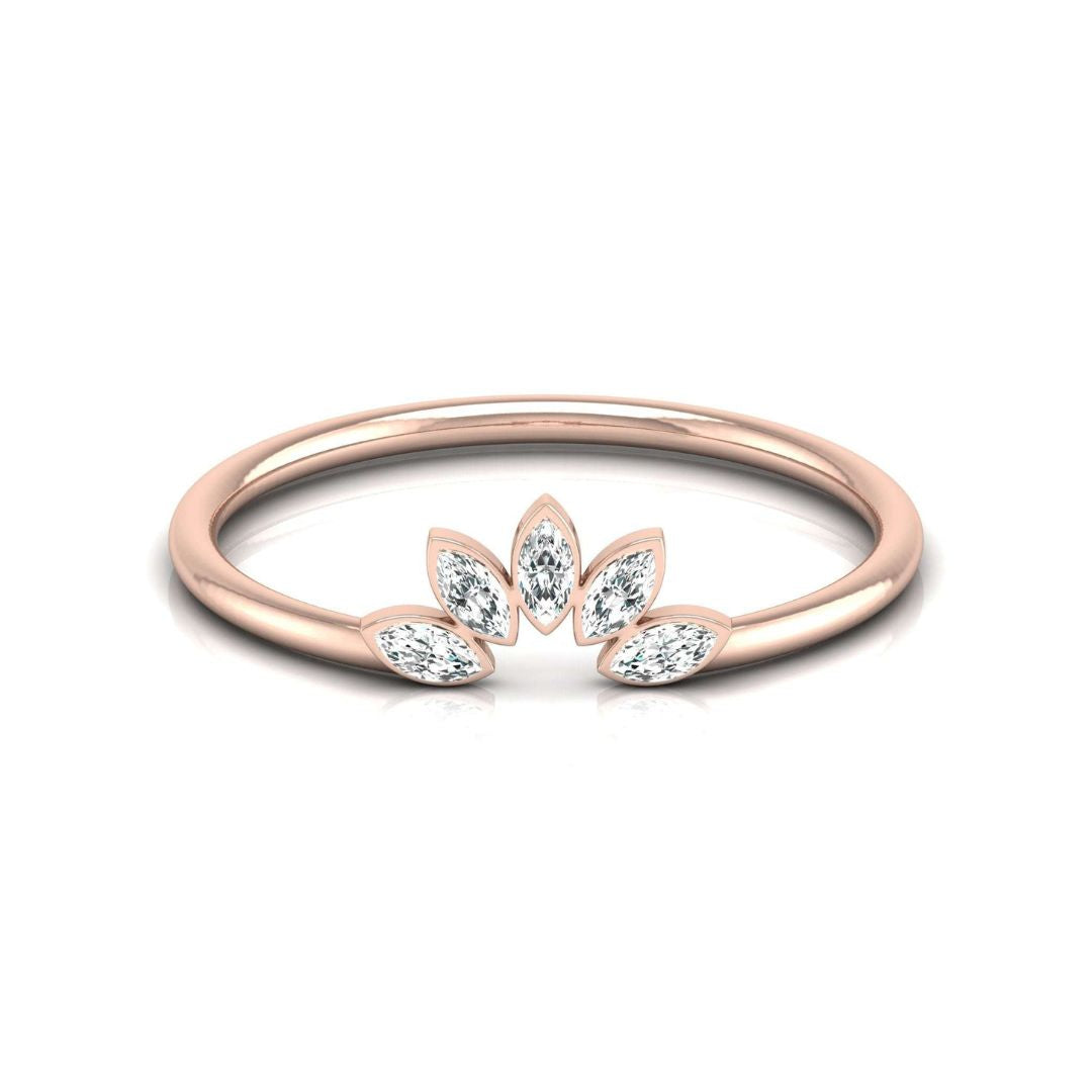 Delicate Marquise Diamond Leaf Crown Ring in Gold