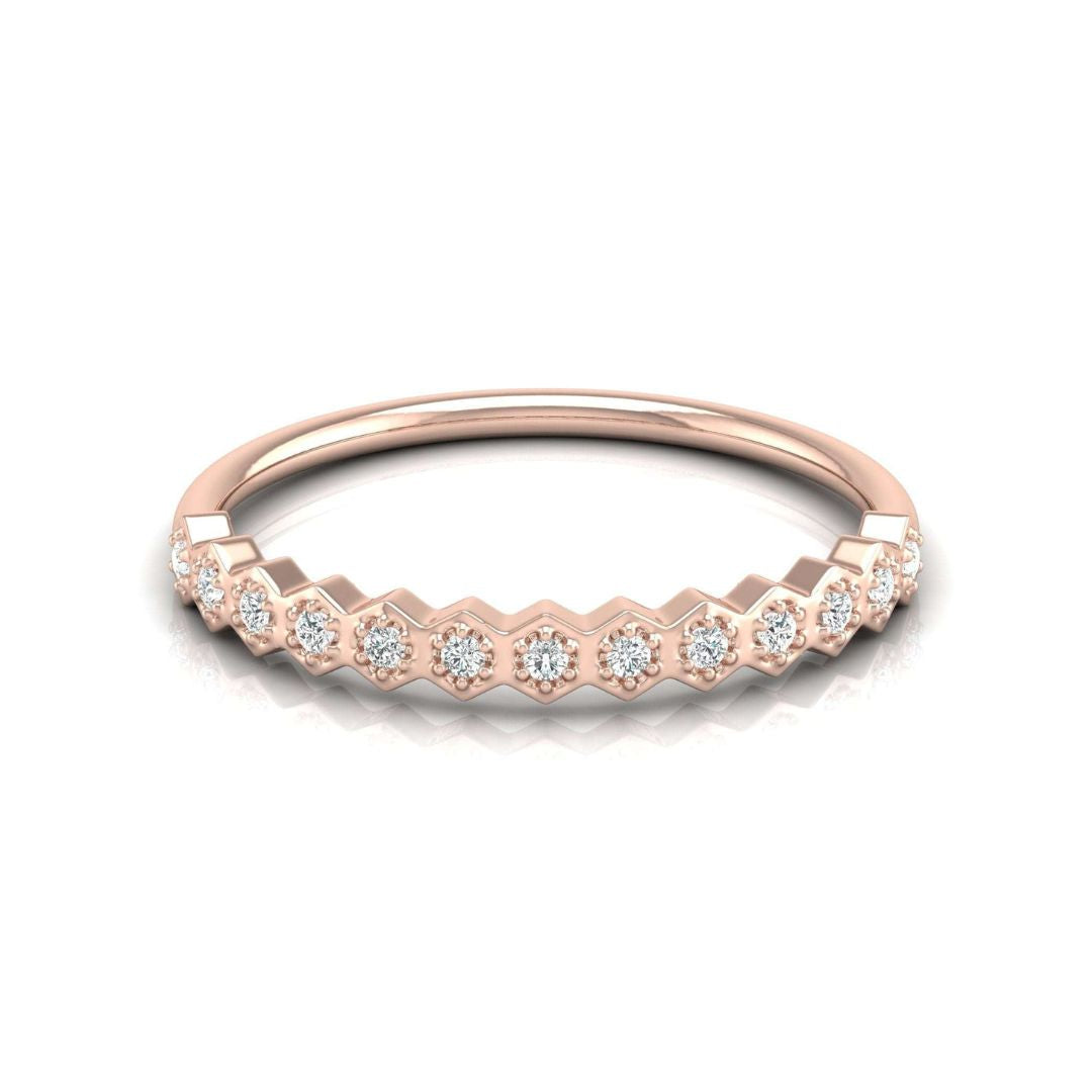 Dainty rose gold wedding ring with sparkling round diamonds