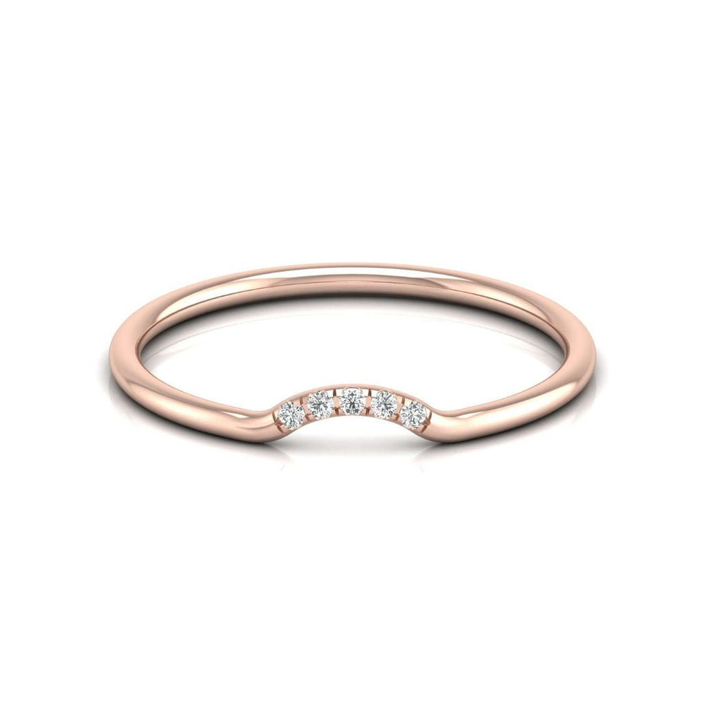 Affordable Rose Gold ring with small diamonds on a white background