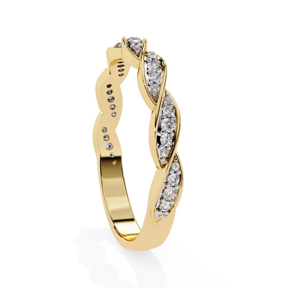 Gold ring with diamond accents on a white background