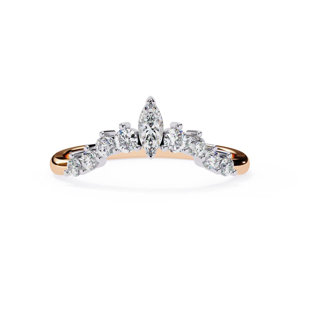 Crown design marquise center diamond band in rose gold