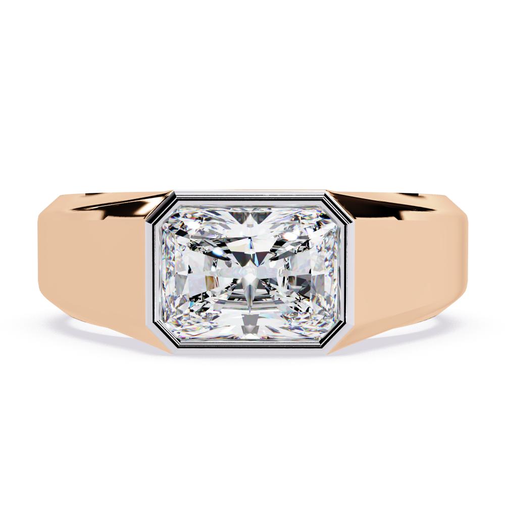 Imperial bezel set diamond band with radiant cut diamond