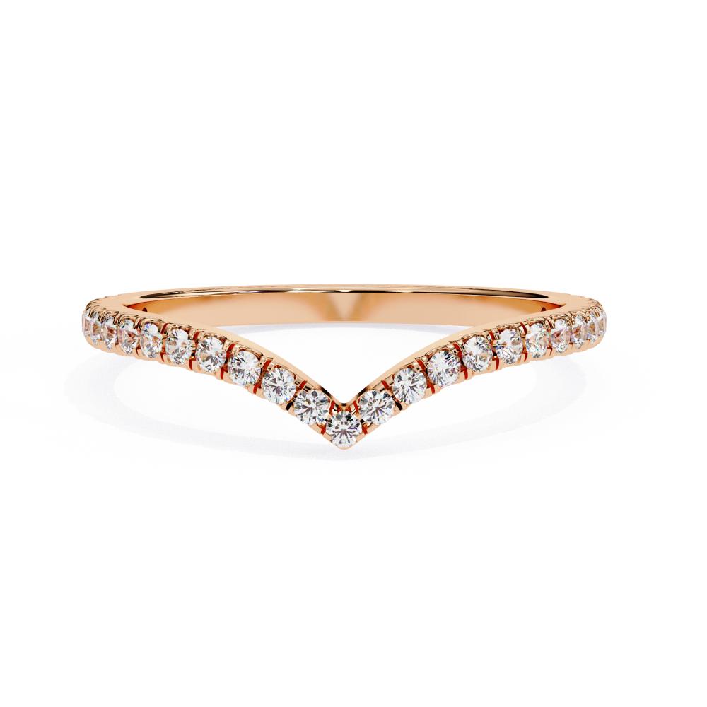 V shaped diamond band in rose gold with round brilliant diamonds