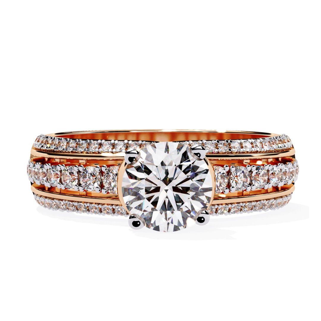 Triple-row diamond engagement band in rose gold