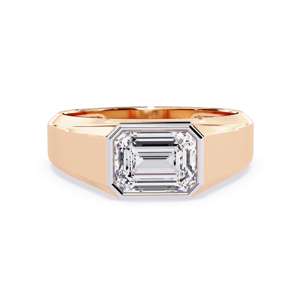 Imperial bezel set diamond band with emerald cut diamond