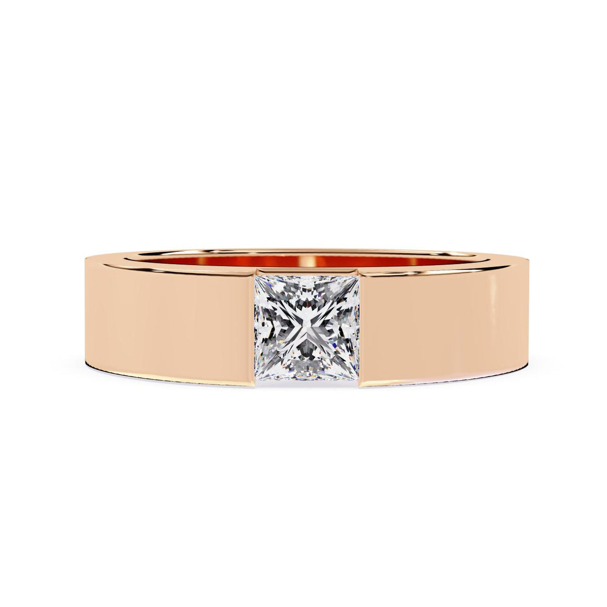 Princess cut solitaire diamond band in rose gold