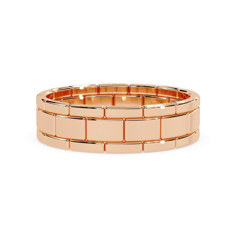 Stylish rose gold band ring with structured rectangular segments