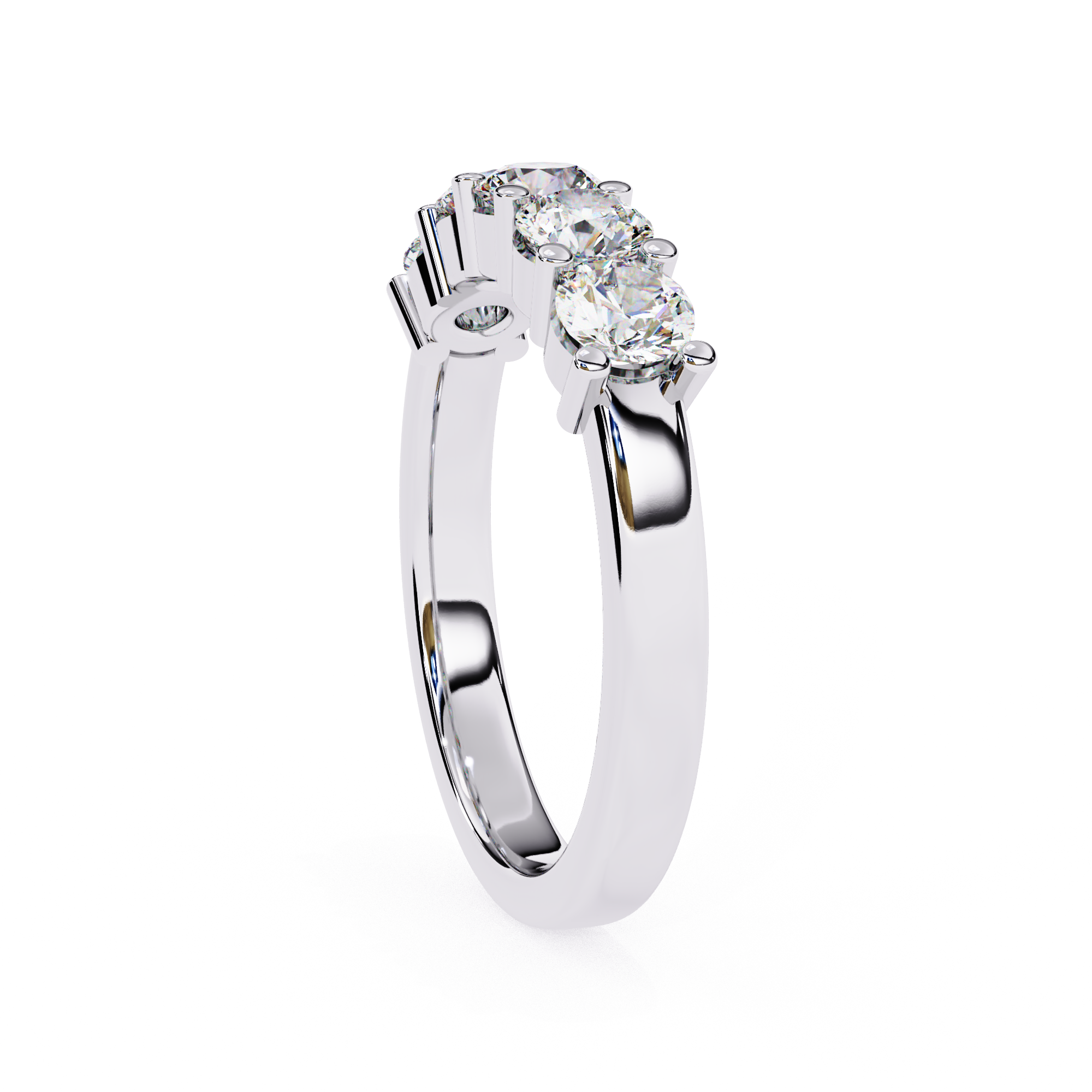 Geometric five diamond band with classic white gold finish