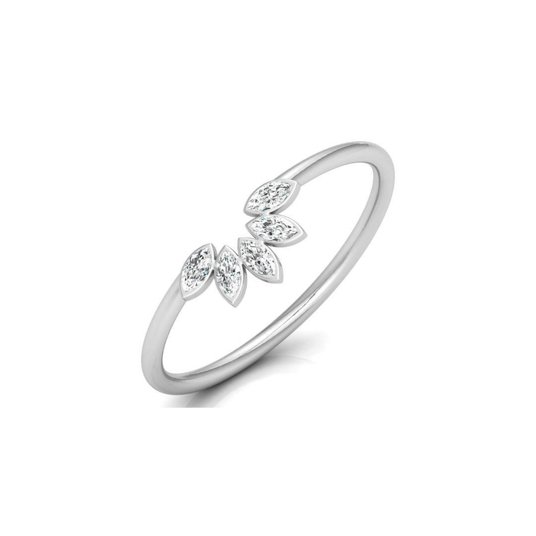 Delicate Marquise Diamond Leaf Crown Ring in White Gold
