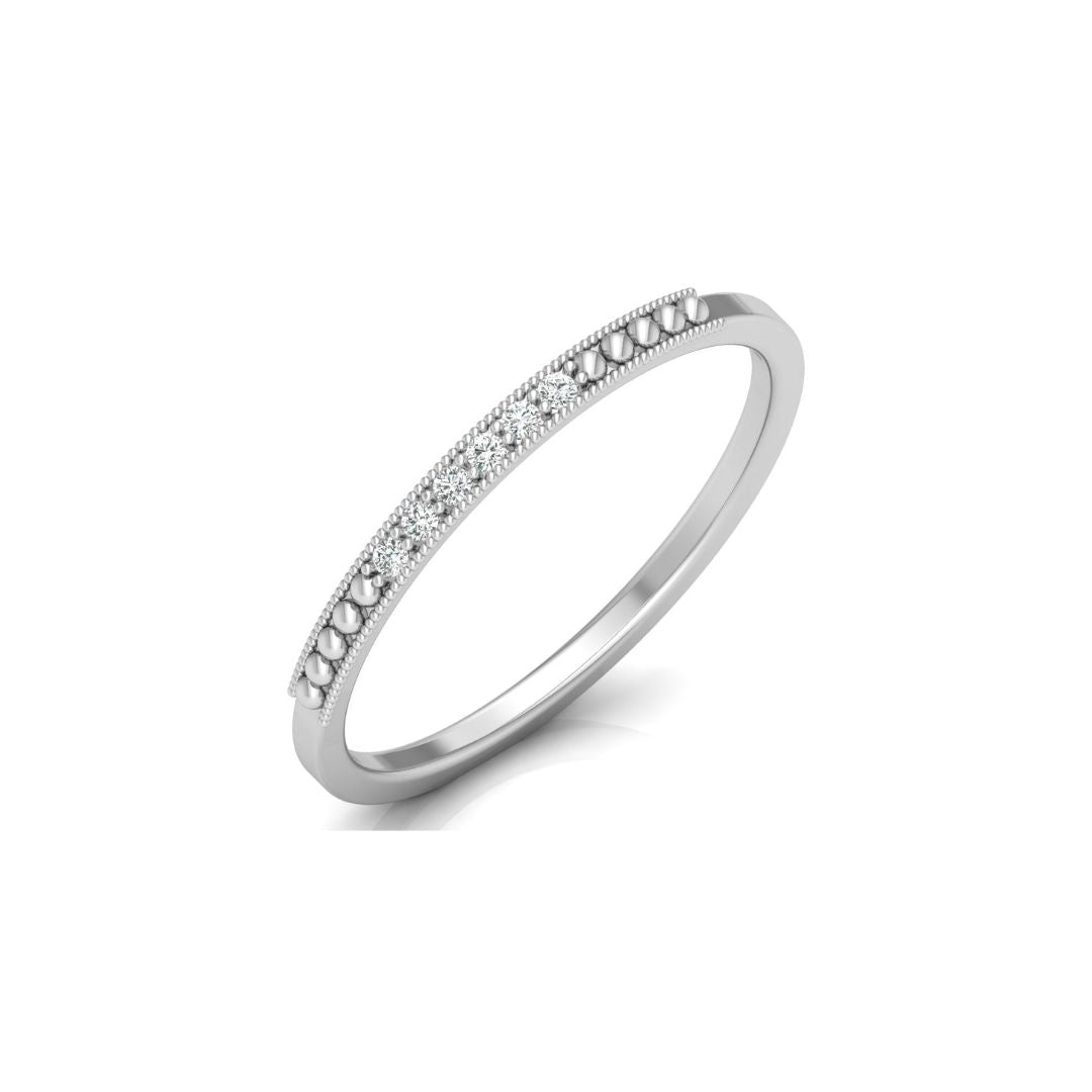 Thin diamond wedding band in white gold with vintage bead design