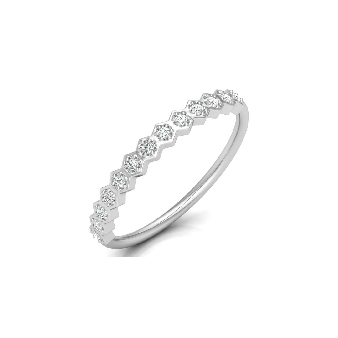 Hexagon-style white gold diamond wedding band