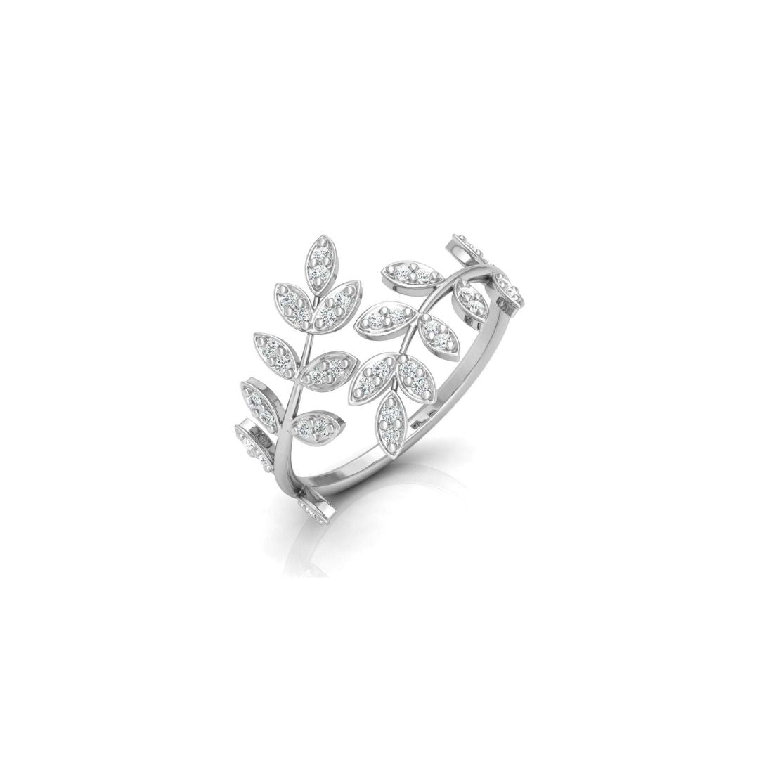 Round-Cut Diamond Leaf Shape Wedding Ring in White Gold