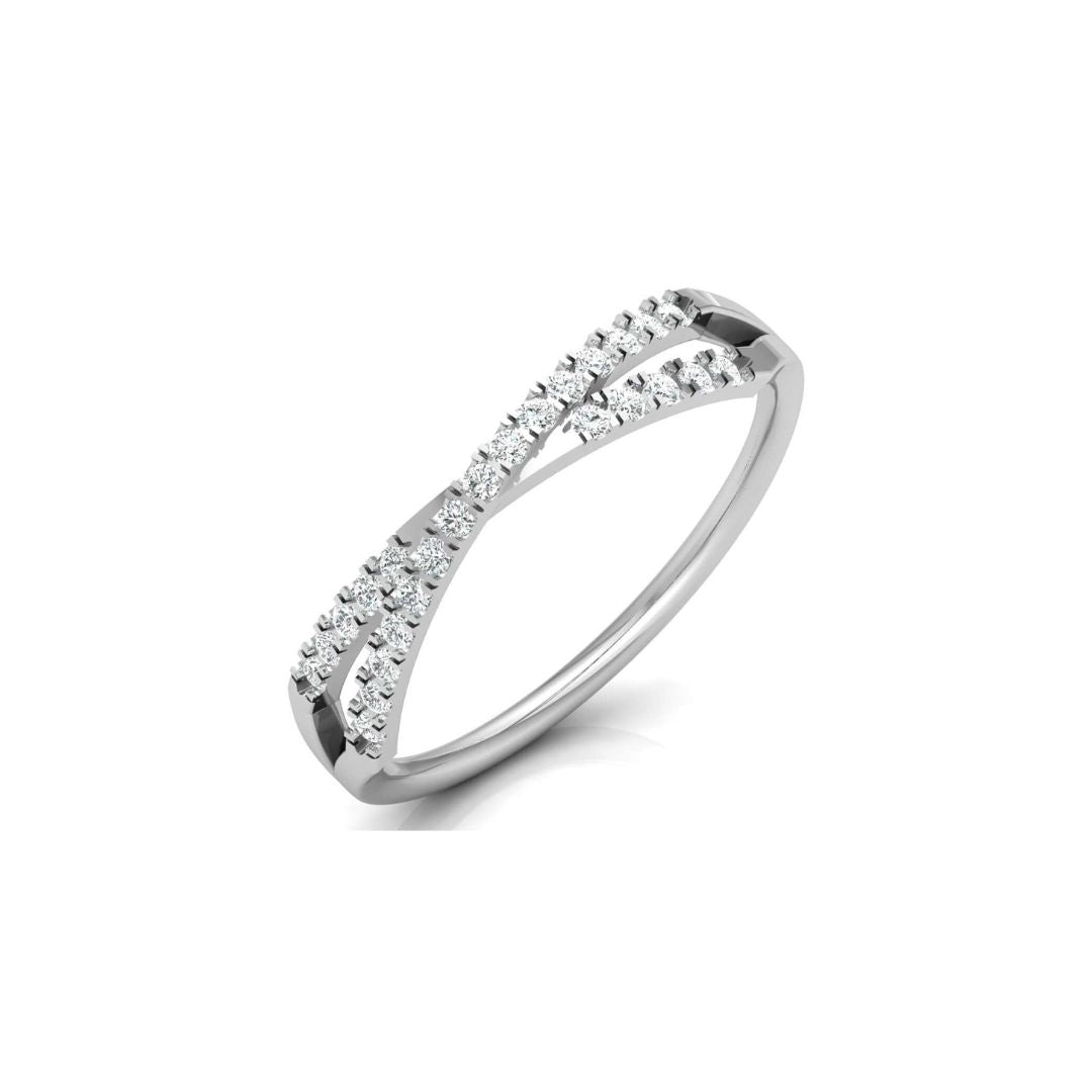 Crossover Round Diamond Wedding Band in White Gold