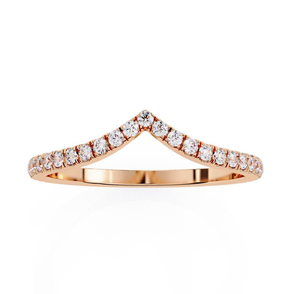Round cut diamond chevron band in rose gold