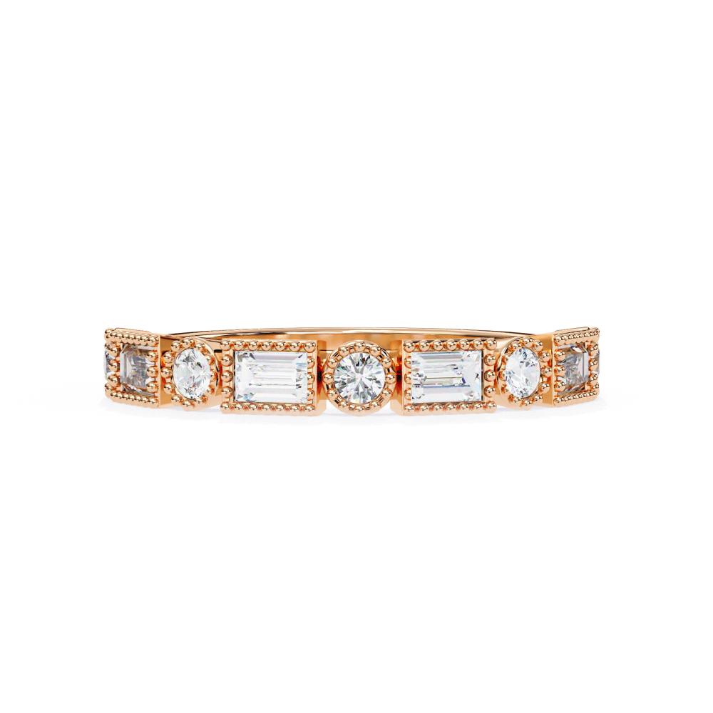 Geometric Baguette and Round Diamond Band Ring in Rose Gold