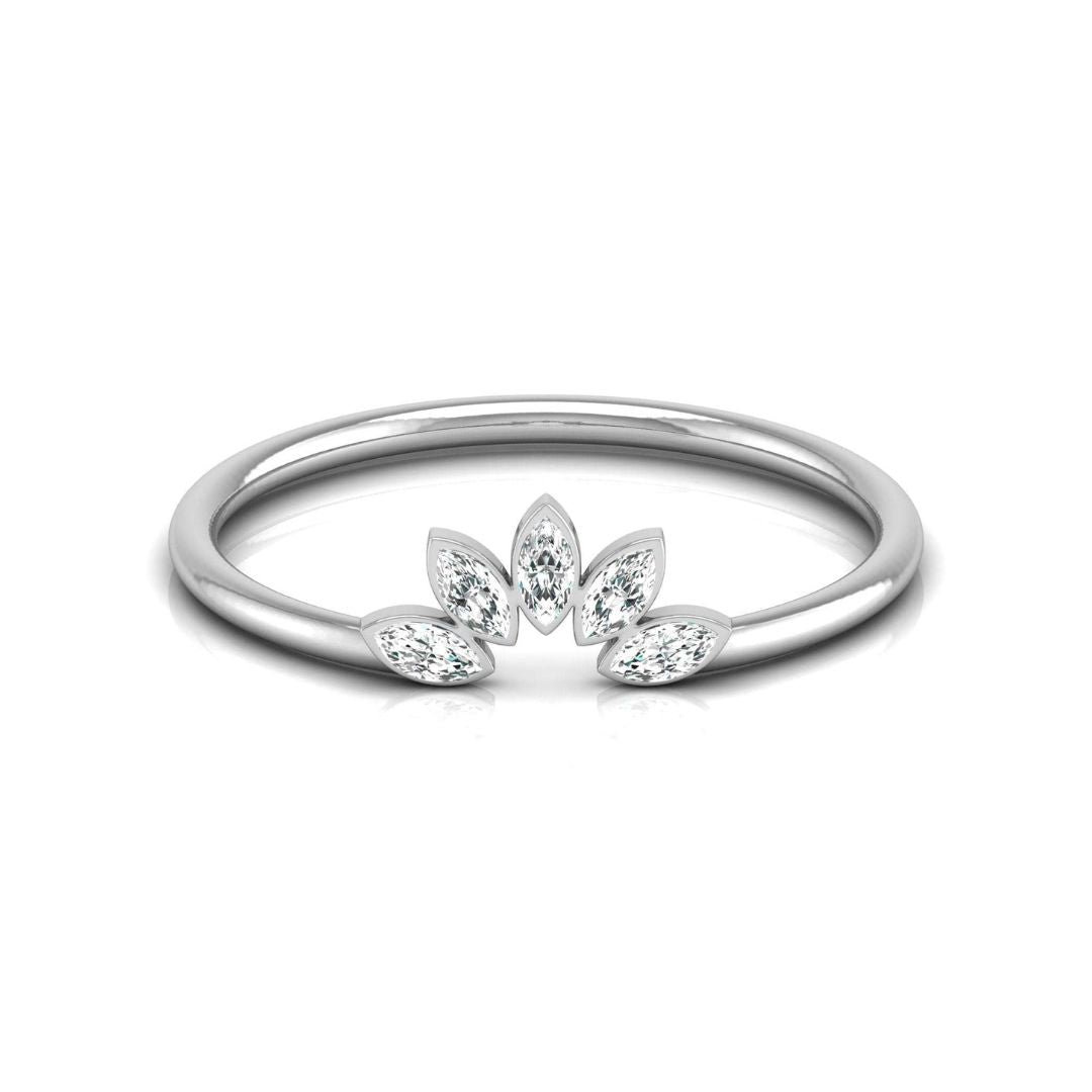 Leaf shape diamond ring for women in white gold