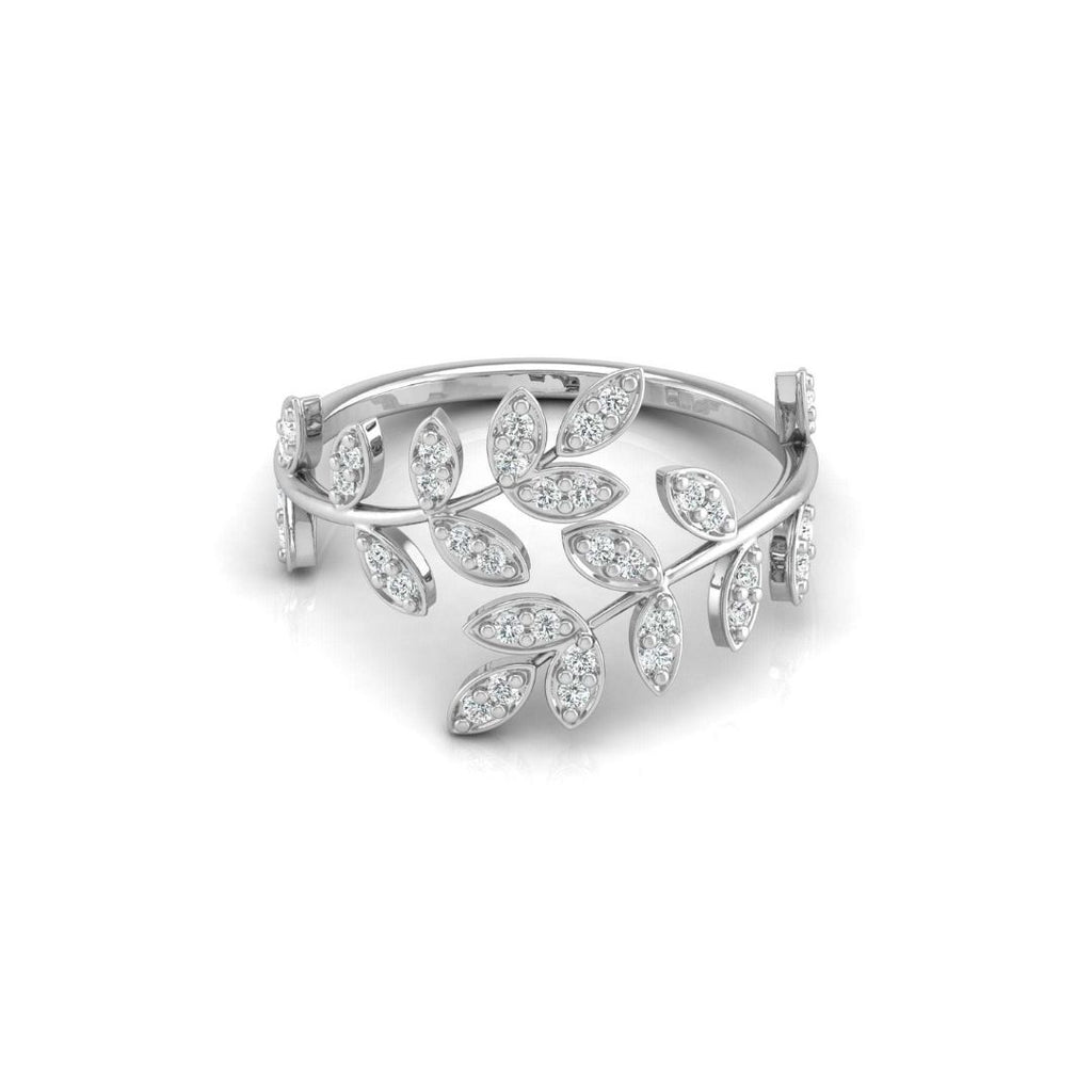 Leaf Shape Diamond Wedding Ring in White Gold