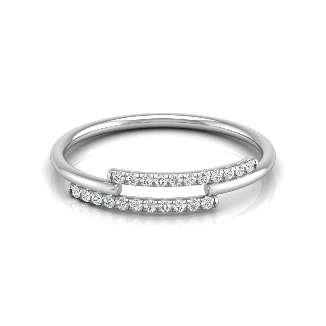 Open Double-Row Round Diamond Wedding Band Ring in White Gold