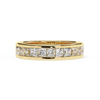 Princess cut diamond eternity wedding band in yellow gold