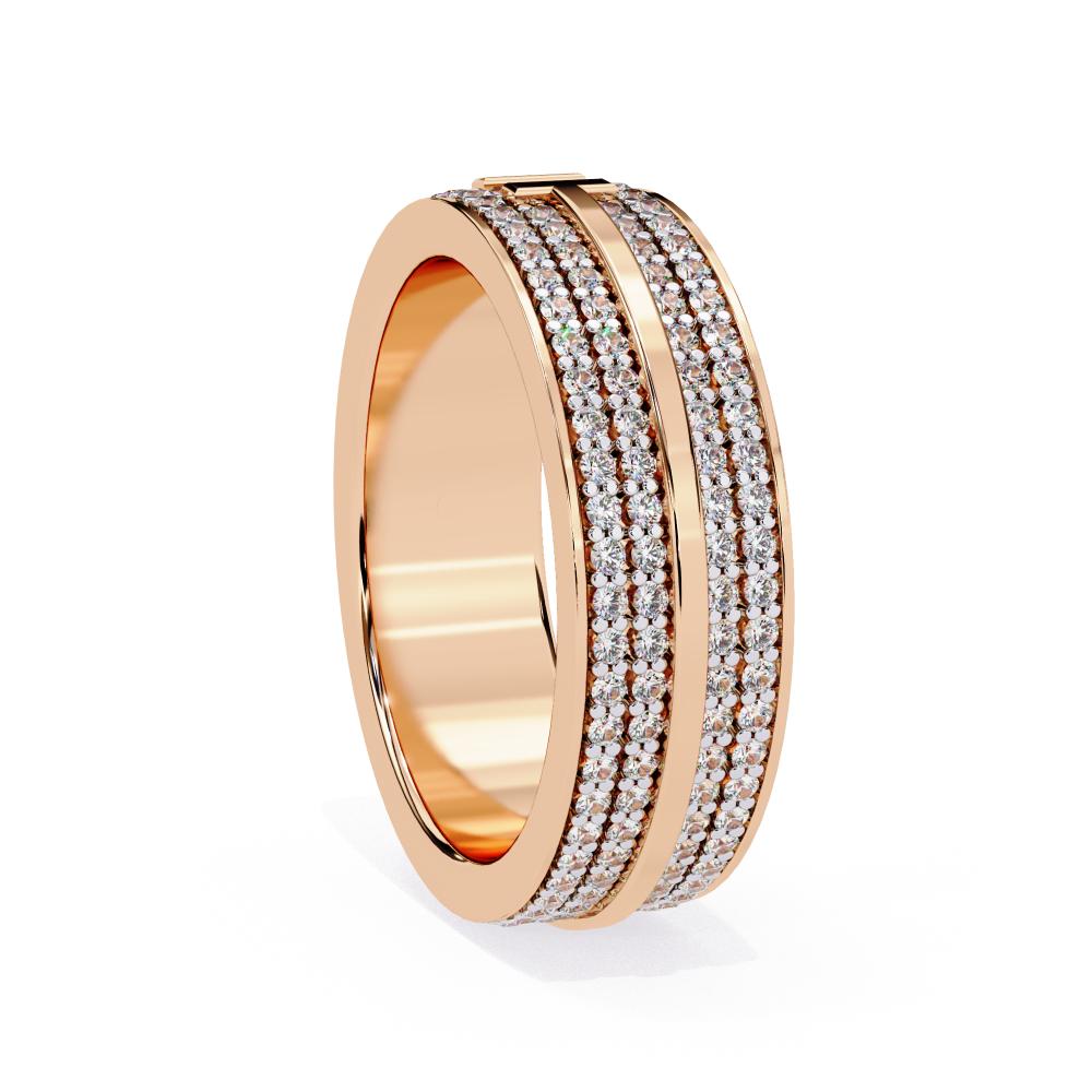 Diamond-studded wedding band with layered gold pattern