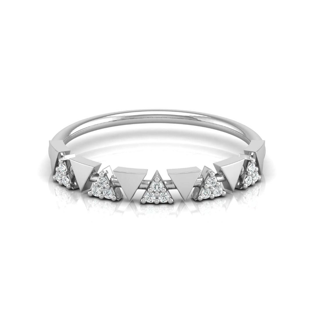 Trendy geometric diamond engagement band in white gold