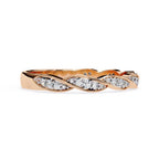 Rose gold wedding ring with diamonds on a white background