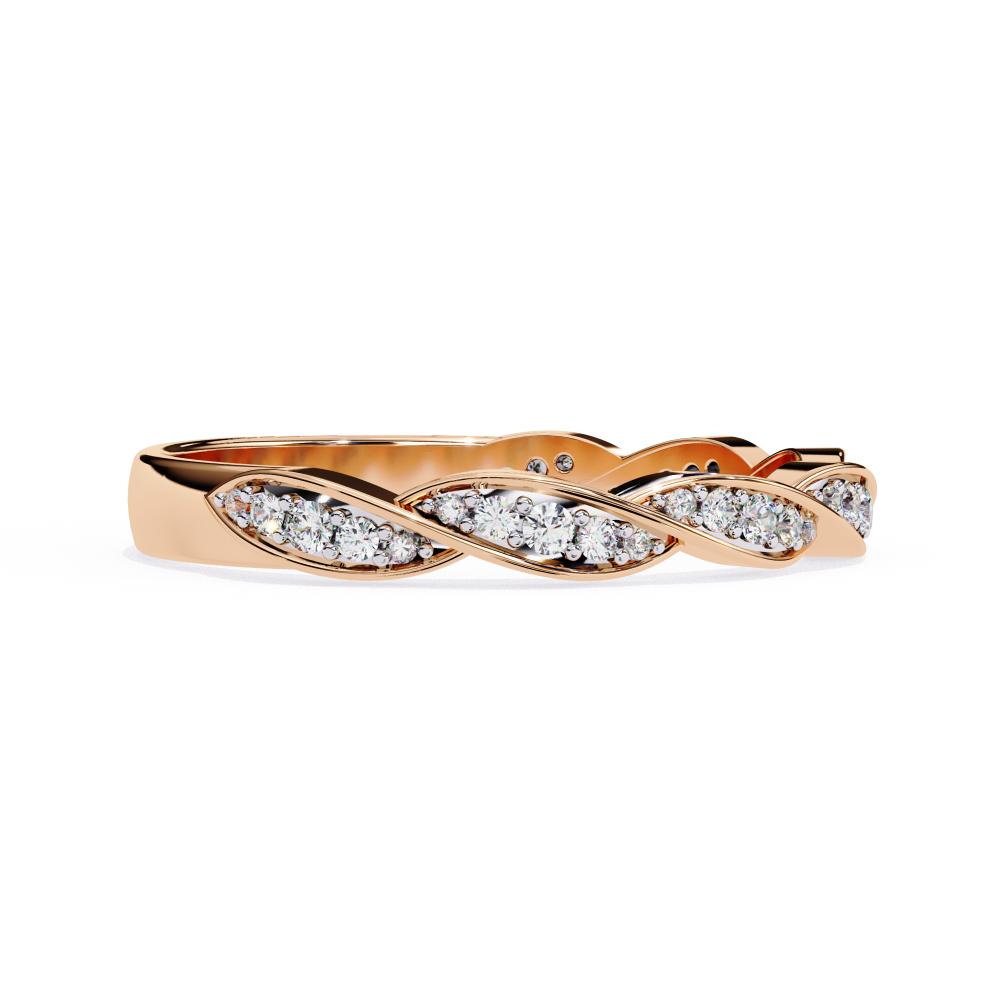 Rose gold wedding ring with diamonds on a white background