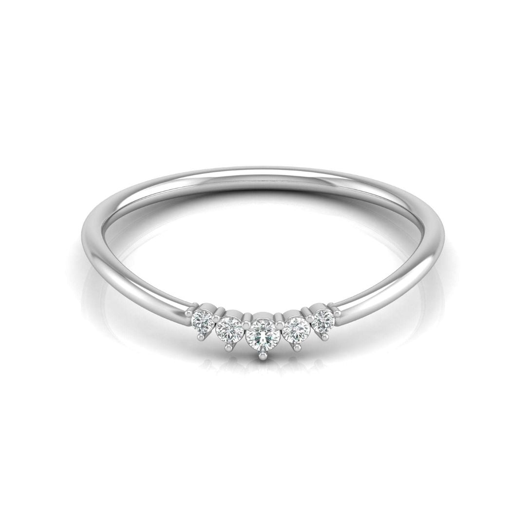 Dainty five-diamond wedding ring in white gold