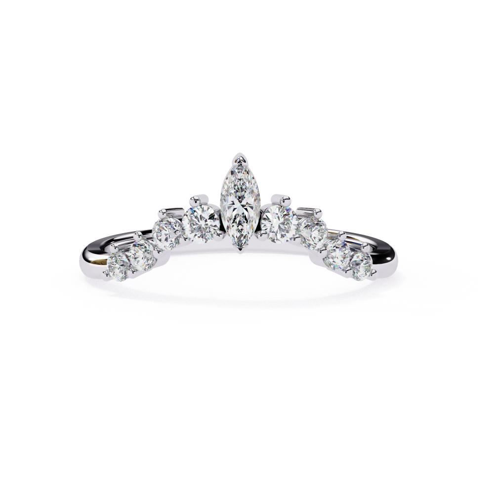 Crown design marquise center diamond band in white gold