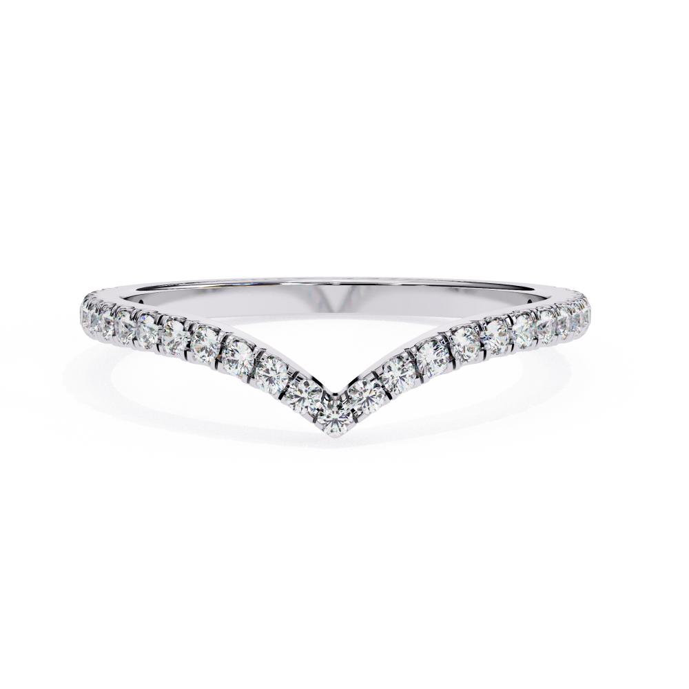 V shaped diamond band in white gold with round brilliant diamonds