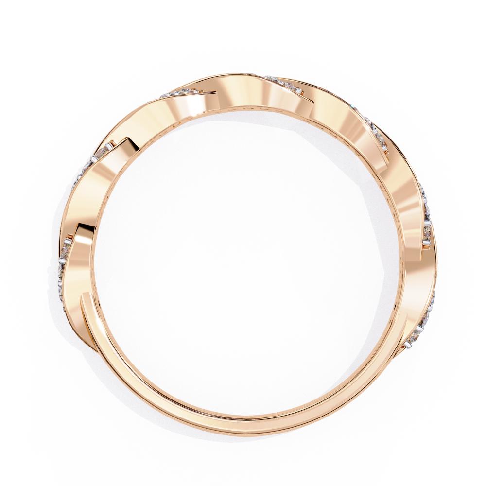 Rose gold wedding band with small diamonds on a white background