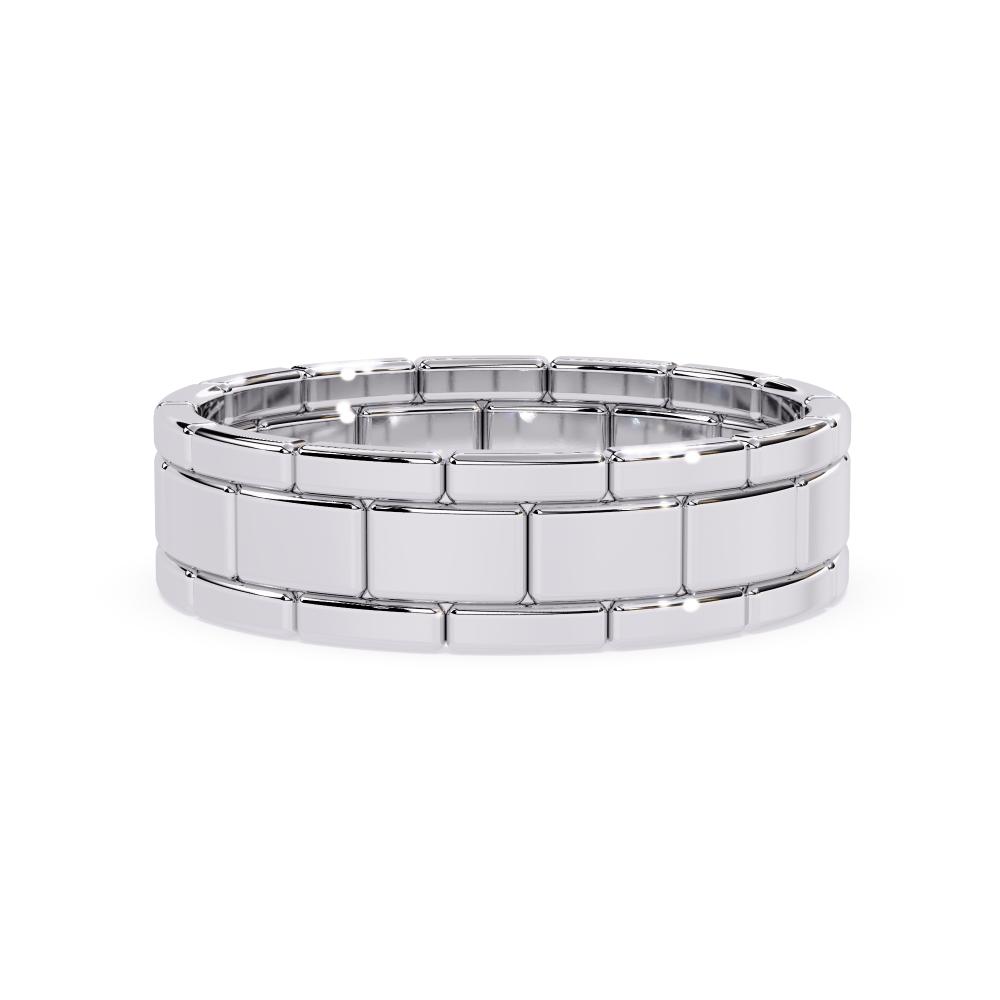 Stylish white gold band ring with structured rectangular segments