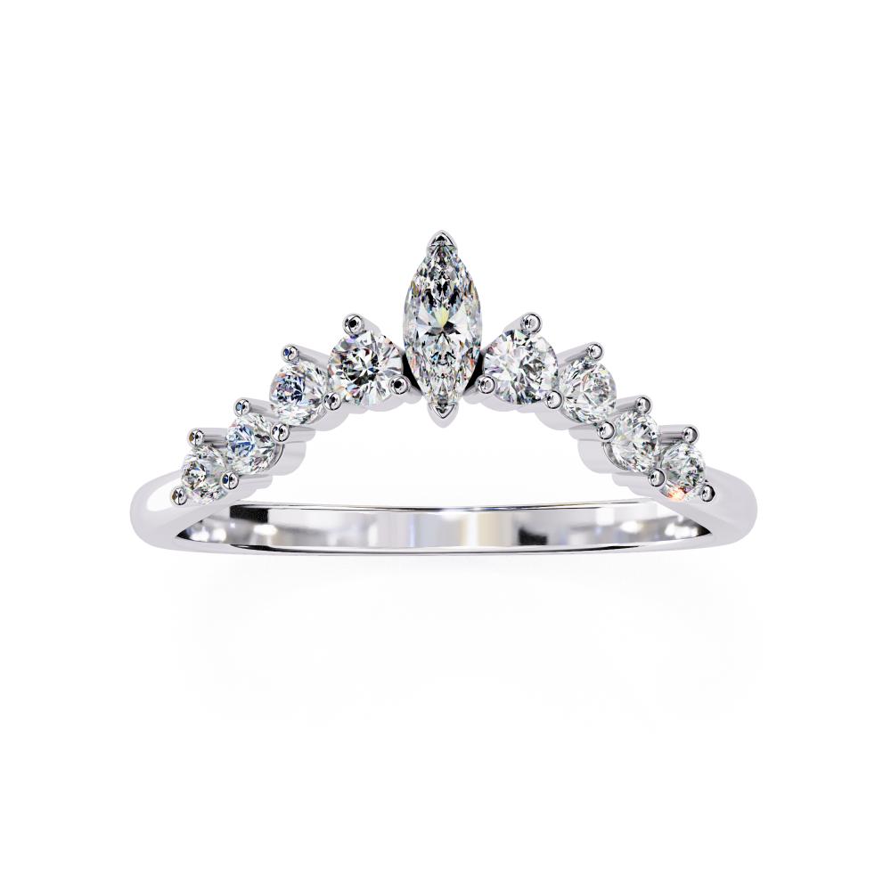 Marquise diamond band with crown design in white gold