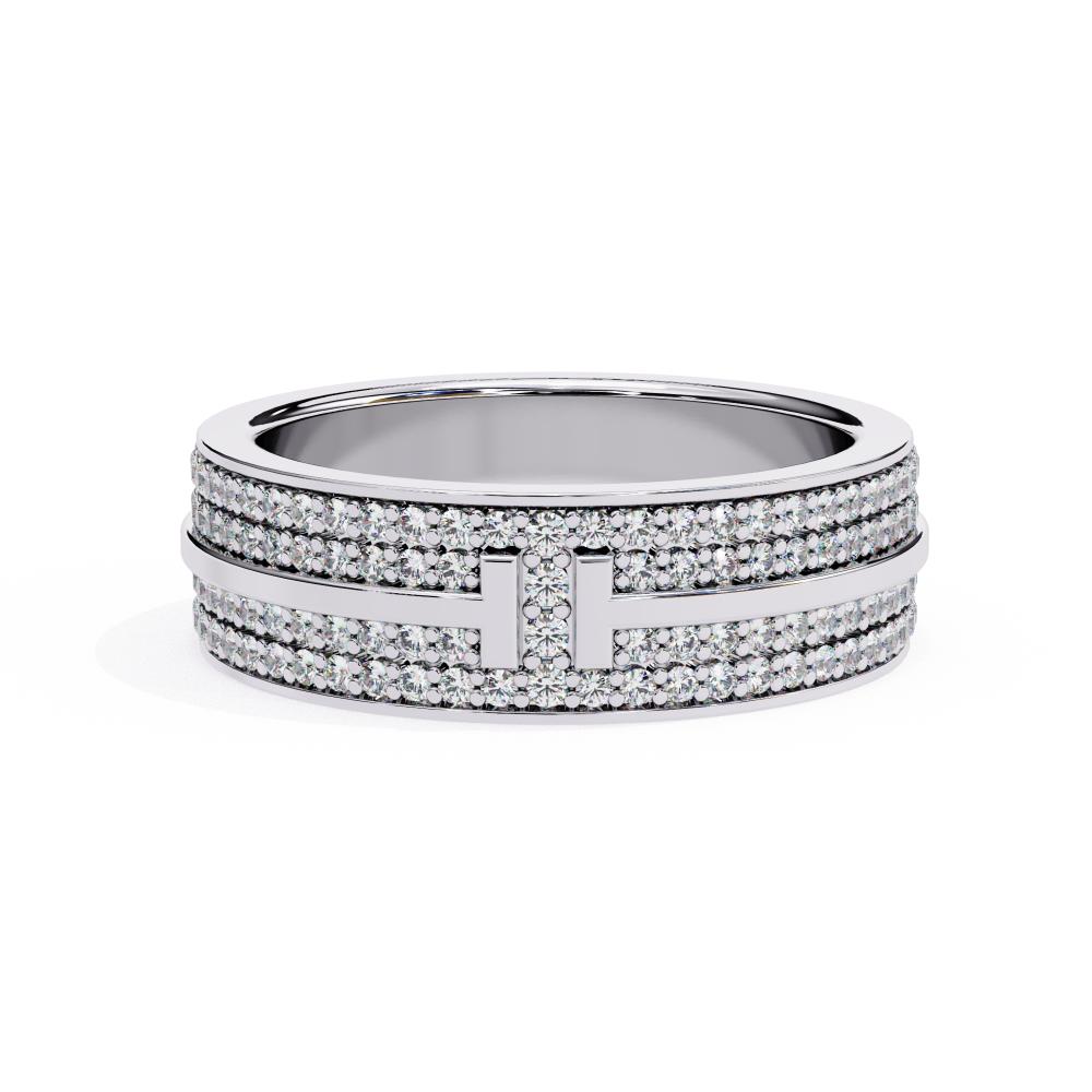 Radiant horizon diamond wedding band with geometric white gold design
