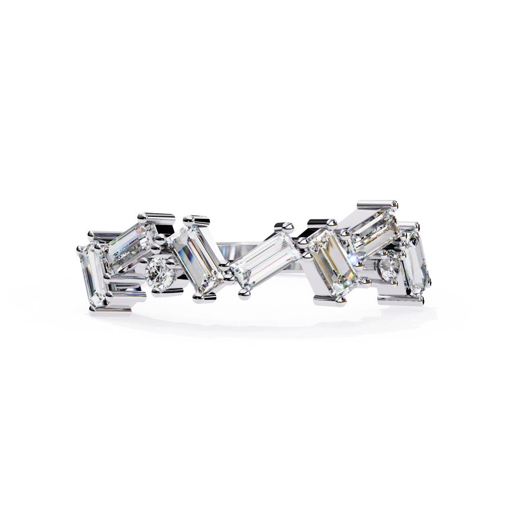 Geometric Diamond Band with Baguette & Round Cuts in White Gold